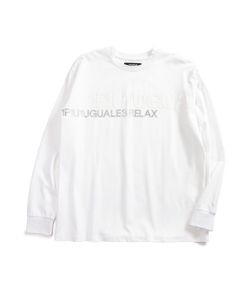 1PIU1UGUALE3 RELAX (ウノピゥウノウグァーレトレ リラックス)の「1PIU1UGUALE3 RELAX (ウノ ピュ ウノ ウグァーレ トレ リラックス) ラバー&ラインストーンロゴ クルーネック 長袖 Tシャツ(Tシャツ/カットソー・メンズ・ホワイト/ブラック・S/M/L/2XL/XL)」の13枚目の写真