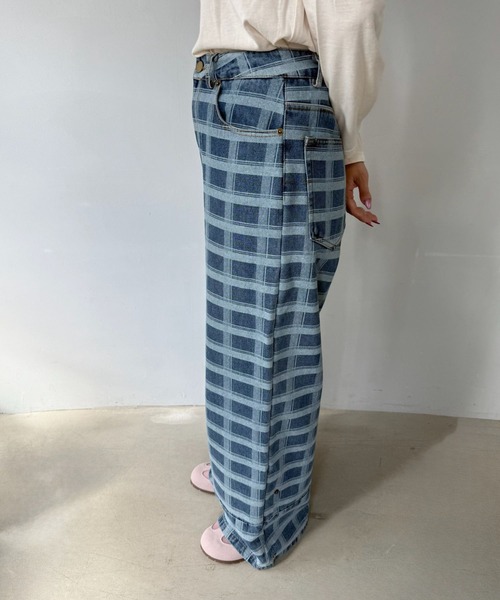 SANSeLF（サンセルフ）の「【SANSeLF】チェックデニム ワイドパンツ ストレートシルエット saw25a036（デニムパンツ・レディース・ブルー・FREE）」の7枚目の写真