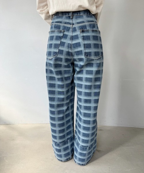 SANSeLF（サンセルフ）の「【SANSeLF】チェックデニム ワイドパンツ ストレートシルエット saw25a036（デニムパンツ・レディース・ブルー・FREE）」の8枚目の写真