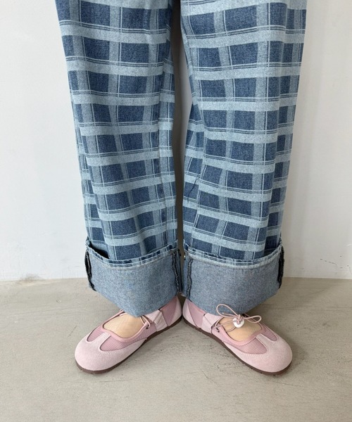 SANSeLF（サンセルフ）の「【SANSeLF】チェックデニム ワイドパンツ ストレートシルエット saw25a036（デニムパンツ・レディース・ブルー・FREE）」の9枚目の写真