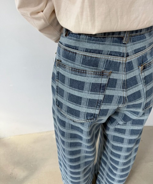 SANSeLF（サンセルフ）の「【SANSeLF】チェックデニム ワイドパンツ ストレートシルエット saw25a036（デニムパンツ・レディース・ブルー・FREE）」の10枚目の写真