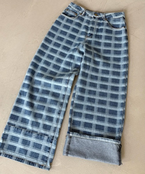 SANSeLF（サンセルフ）の「【SANSeLF】チェックデニム ワイドパンツ ストレートシルエット saw25a036（デニムパンツ・レディース・ブルー・FREE）」の18枚目の写真