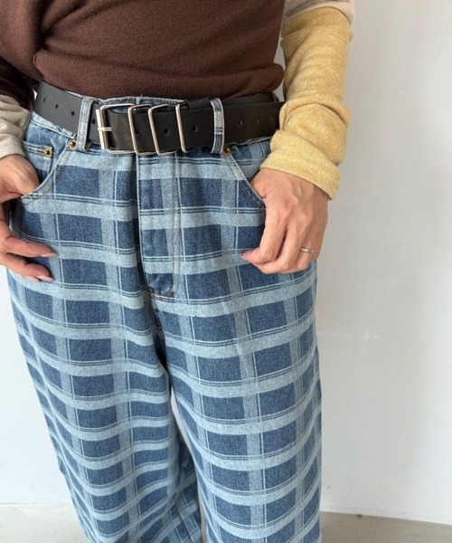 SANSeLF（サンセルフ）の「【SANSeLF】チェックデニム ワイドパンツ ストレートシルエット saw25a036（デニムパンツ・レディース・ブルー・FREE）」の12枚目の写真