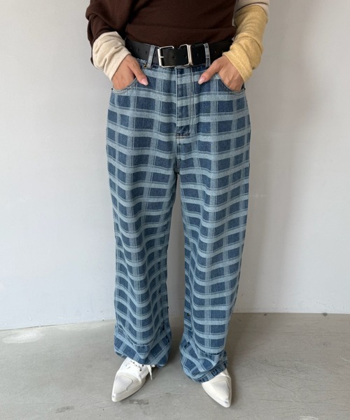 SANSeLF（サンセルフ）の「【SANSeLF】チェックデニム ワイドパンツ ストレートシルエット saw25a036（デニムパンツ・レディース・ブルー・FREE）」の13枚目の写真