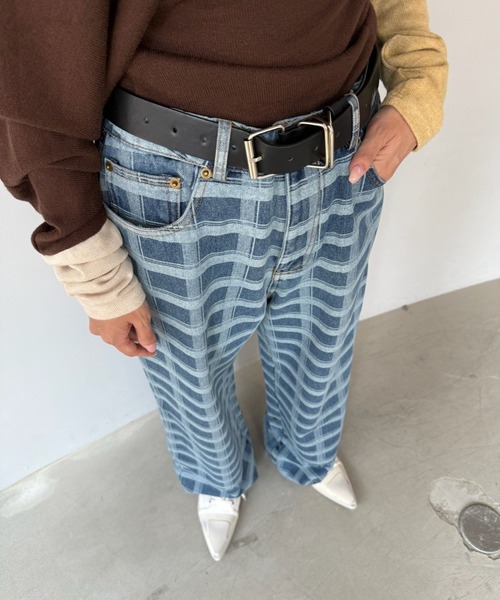 SANSeLF（サンセルフ）の「【SANSeLF】チェックデニム ワイドパンツ ストレートシルエット saw25a036（デニムパンツ・レディース・ブルー・FREE）」の14枚目の写真