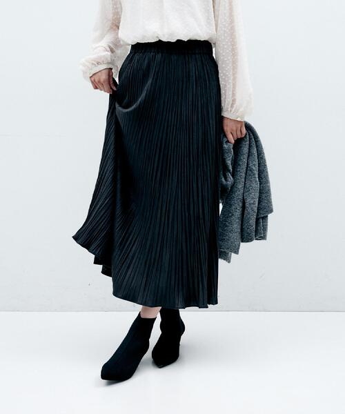 セール】【シワ知らず/ウエストゴム】スエード風プリーツスカート