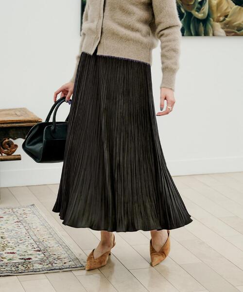 セール】【シワ知らず/ウエストゴム】スエード風プリーツスカート