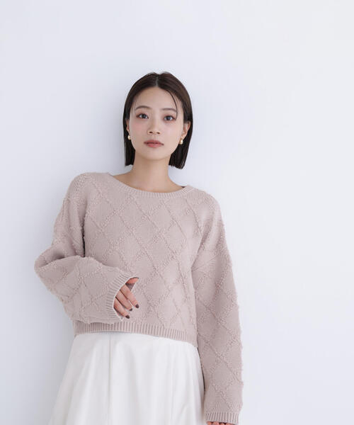 NATURAL BEAUTY BASIC(ナチュラルビューティーベーシック)の「◇ダイヤ柄クロップドニット(ニット/セーター・レディース・ベージュ/ピンク/イエロー・FREE)」の9枚目の写真
