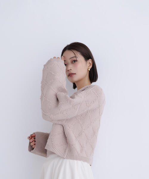 NATURAL BEAUTY BASIC(ナチュラルビューティーベーシック)の「◇ダイヤ柄クロップドニット(ニット/セーター・レディース・ベージュ/ピンク/イエロー・FREE)」の13枚目の写真