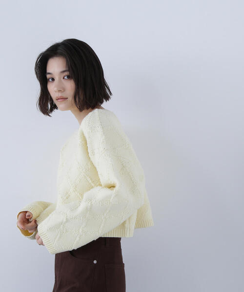 NATURAL BEAUTY BASIC(ナチュラルビューティーベーシック)の「◇ダイヤ柄クロップドニット(ニット/セーター・レディース・ベージュ/ピンク/イエロー・FREE)」の17枚目の写真