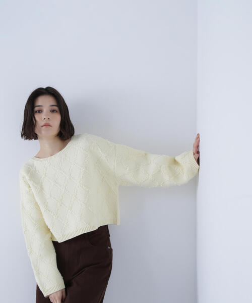 NATURAL BEAUTY BASIC(ナチュラルビューティーベーシック)の「◇ダイヤ柄クロップドニット(ニット/セーター・レディース・ベージュ/ピンク/イエロー・FREE)」の21枚目の写真