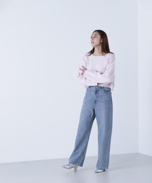 NATURAL BEAUTY BASIC(ナチュラルビューティーベーシック)の「◇ダイヤ柄クロップドニット(ニット/セーター・レディース・ベージュ/ピンク/イエロー・FREE)」の5枚目の写真