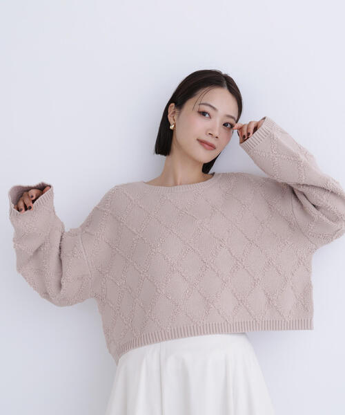 セール】◇ダイヤ柄クロップドニット（ニット/セーター）｜NATURAL