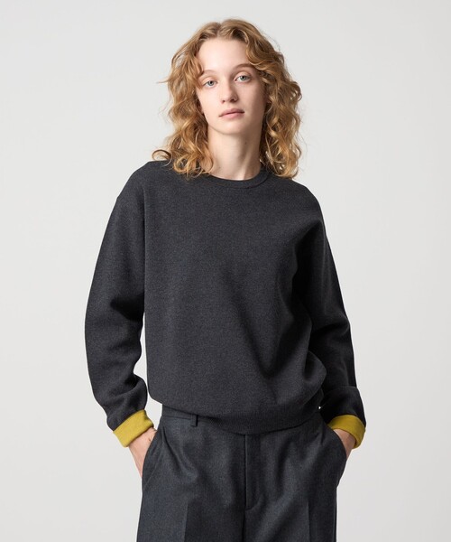 6（ロク）の「＜6(ROKU)＞コットンウール ミラノリブ クルーネック プルオーバーニット（ニット/セーター・レディース・コバルトブルー/ダークグレー/ダークブラウン・FREE）」の5枚目の写真