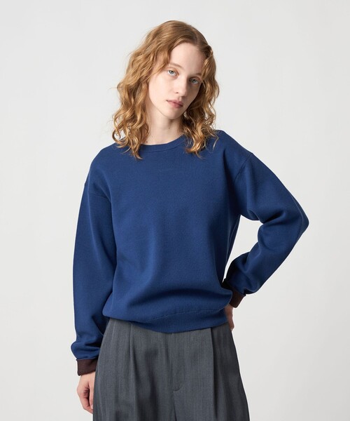 6(ROKU)＞コットンウール ミラノリブ クルーネック プルオーバーニット