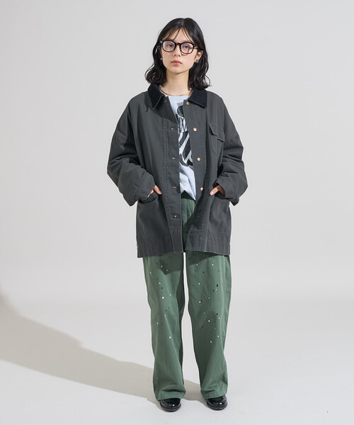 FREAK'S STORE(フリークスストア)の「ペイント加工 ベーカーパンツ<セットアップ対応>(スラックス・レディース・オリーブ/ブルー・フリ-)」の3枚目の写真