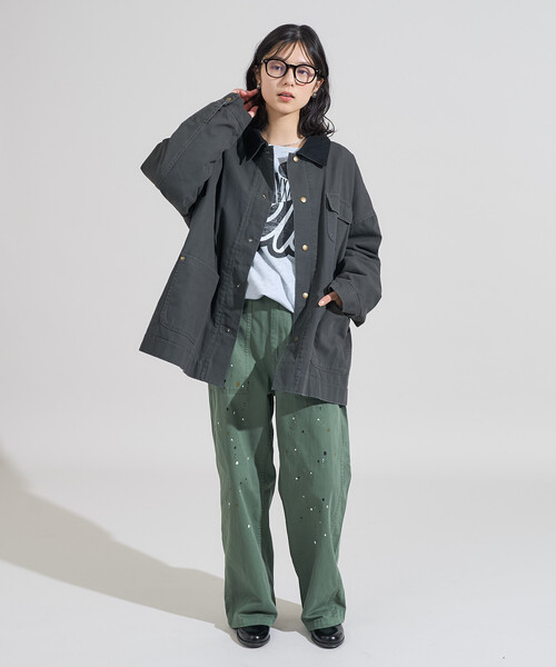 FREAK'S STORE(フリークスストア)の「ペイント加工 ベーカーパンツ<セットアップ対応>(スラックス・レディース・オリーブ/ブルー・フリ-)」の4枚目の写真