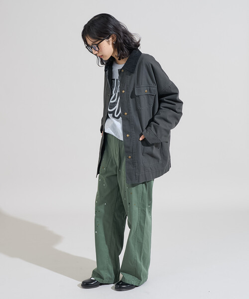 FREAK'S STORE(フリークスストア)の「ペイント加工 ベーカーパンツ<セットアップ対応>(スラックス・レディース・オリーブ/ブルー・フリ-)」の5枚目の写真