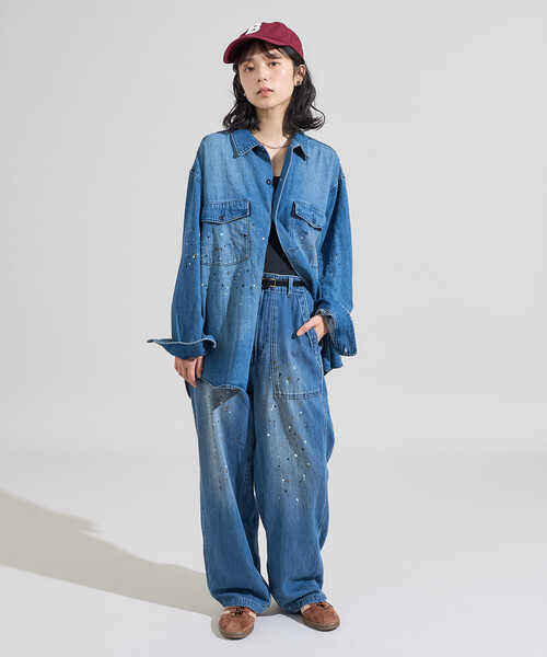 FREAK'S STORE(フリークスストア)の「ペイント加工 ベーカーパンツ<セットアップ対応>(スラックス・レディース・オリーブ/ブルー・フリ-)」の14枚目の写真