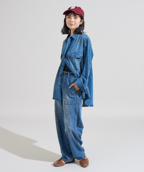 FREAK'S STORE(フリークスストア)の「ペイント加工 ベーカーパンツ<セットアップ対応>(スラックス・レディース・オリーブ/ブルー・フリ-)」の15枚目の写真