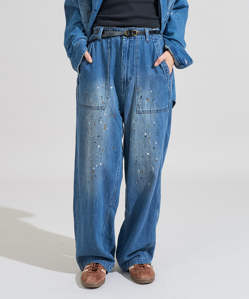 FREAK'S STORE(フリークスストア)の「ペイント加工 ベーカーパンツ<セットアップ対応>(スラックス・レディース・オリーブ/ブルー・フリ-)」の18枚目の写真