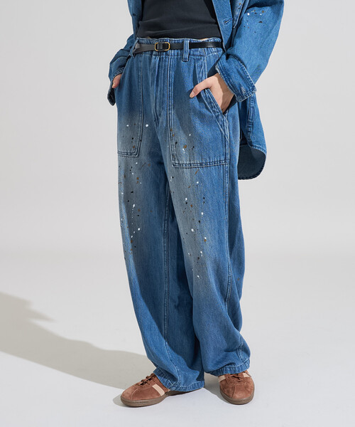 FREAK'S STORE(フリークスストア)の「ペイント加工 ベーカーパンツ<セットアップ対応>(スラックス・レディース・オリーブ/ブルー・フリ-)」の19枚目の写真