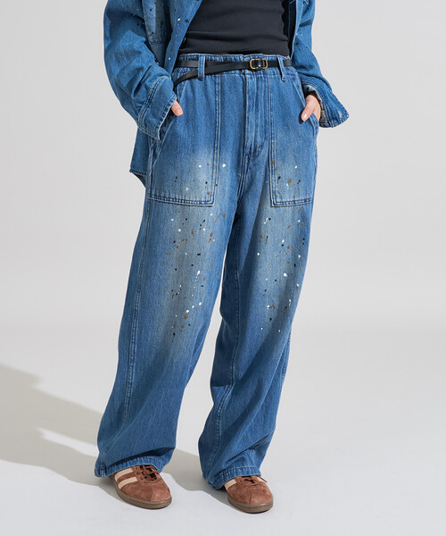 FREAK'S STORE(フリークスストア)の「ペイント加工 ベーカーパンツ<セットアップ対応>(スラックス・レディース・オリーブ/ブルー・フリ-)」の20枚目の写真
