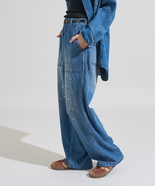 FREAK'S STORE(フリークスストア)の「ペイント加工 ベーカーパンツ<セットアップ対応>(スラックス・レディース・オリーブ/ブルー・フリ-)」の21枚目の写真