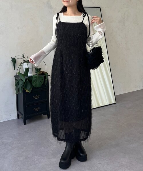 ブラックラメキャミワンピース セール】ラメフリンジキャミワンピース（ワンピース）｜prose verse