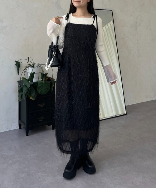 prose verse(プロズヴェール)の「ラメフリンジキャミワンピース(ワンピース・レディース・ブラック・LARGE/MEDIUM/PL/PM)」の5枚目の写真