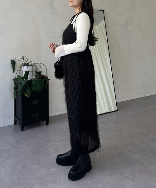 prose verse(プロズヴェール)の「ラメフリンジキャミワンピース(ワンピース・レディース・ブラック・LARGE/MEDIUM/PL/PM)」の7枚目の写真