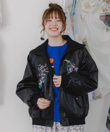 ScoLar(スカラー) スカラーとキノコ刺繍 合皮ブルゾン