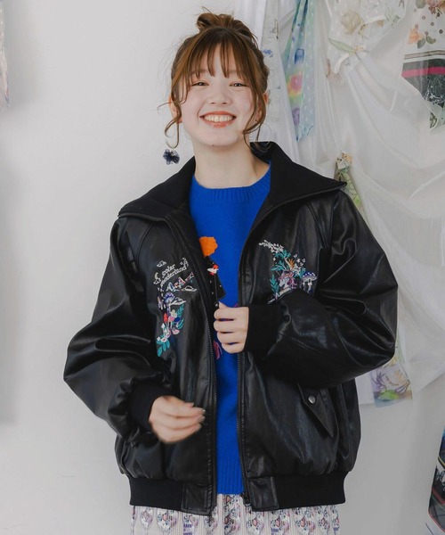 セール】ScoLar(スカラー) スカラーとキノコ刺繍 合皮ブルゾン