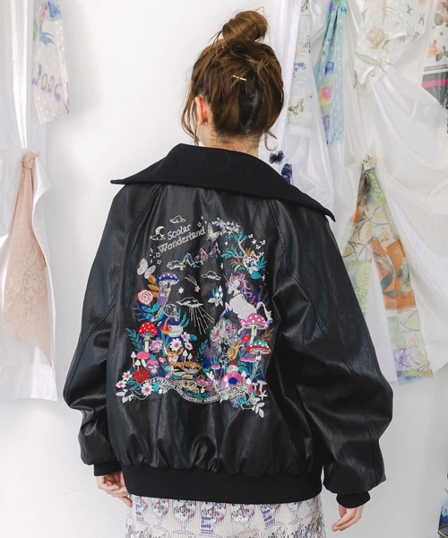 セール】ScoLar(スカラー) スカラーとキノコ刺繍 合皮ブルゾン