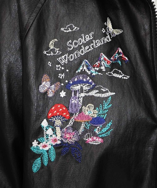 セール】ScoLar(スカラー) スカラーとキノコ刺繍 合皮ブルゾン