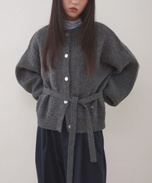 jacquard crew neck cardigan & choker set / 紐付きジャガードクルーネックカーディガン