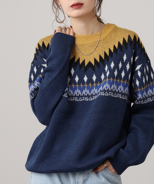 FILA（フィラ）の「FILA ノルディックセーター（ニット/セーター・レディース・杢グレー/ネイビー・FREE）」の7枚目の写真