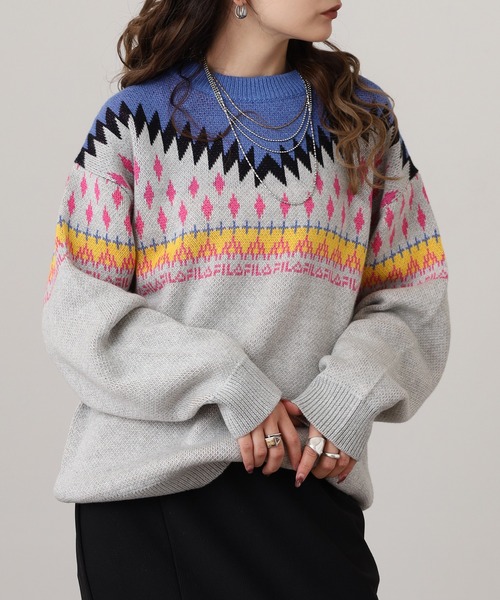 FILA（フィラ）の「FILA ノルディックセーター（ニット/セーター・レディース・杢グレー/ネイビー・FREE）」の10枚目の写真