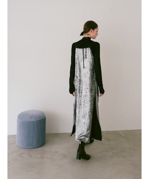 セール】Drawstring Neck Glitter Dress/ドローストリングネック