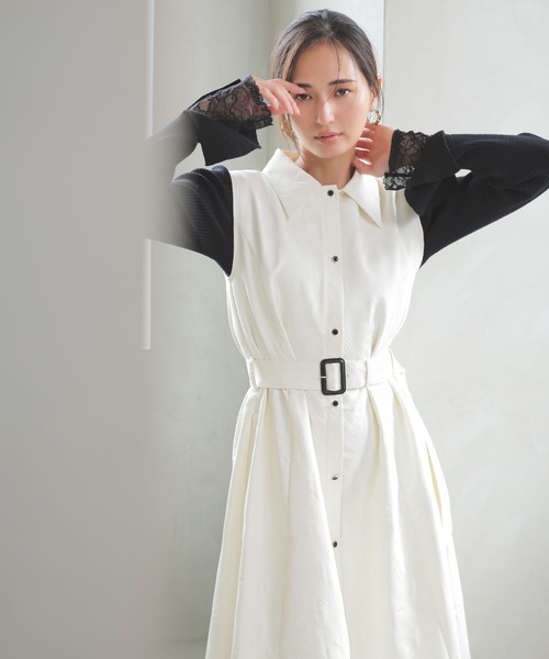 NOELA(ノエラ)の「シャツカラージャガードワンピース(ワンピース・レディース・ブラック/オフホワイト・S/M)」の5枚目の写真