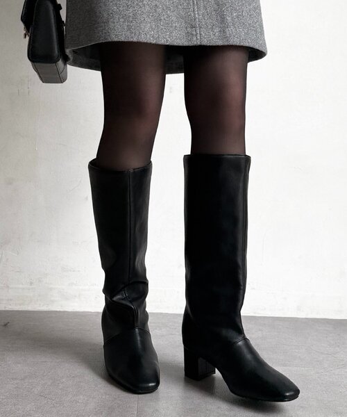Chez toi(シェトワ)の「ワイドシャフトロングブーツ(ブーツ・レディース・ブラウン/ブラック・LARGE/MEDIUM)」の2枚目の写真