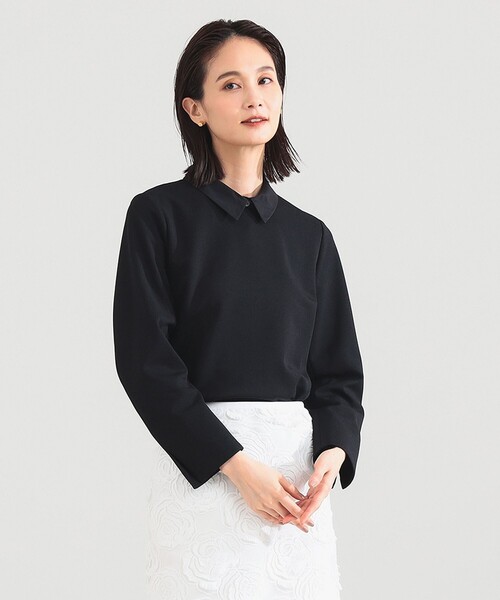 Demi-Luxe BEAMS（デミルクス ビームス）の「【2/5再値下げ】アタッチドカラー ツイルシャツ（シャツ/ブラウス・レディース・ブラック/ホワイト・36/38）」の2枚目の写真