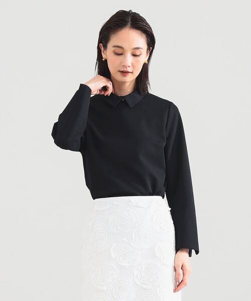 Demi-Luxe BEAMS（デミルクス ビームス）の「【2/5再値下げ】アタッチドカラー ツイルシャツ（シャツ/ブラウス・レディース・ブラック/ホワイト・36/38）」の3枚目の写真