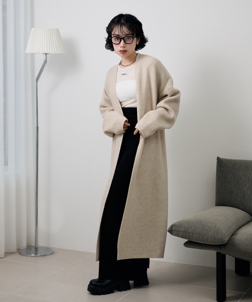 LAULEN(ローレン)の「no collar v neck long coat /ノーカラーVネックソフトロングコート(ノーカラーコート・レディース・ライトグレー/ダークグレー/オートミール/キャメル/ブラウン・FREE)」の2枚目の写真