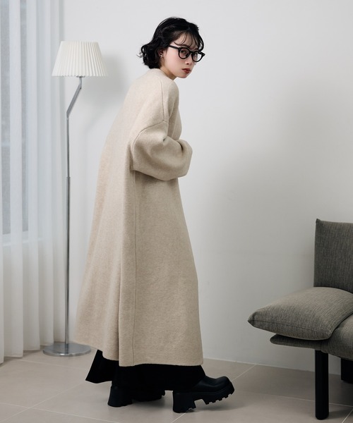 LAULEN(ローレン)の「no collar v neck long coat /ノーカラーVネックソフトロングコート(ノーカラーコート・レディース・ライトグレー/ダークグレー/オートミール/キャメル/ブラウン・FREE)」の6枚目の写真