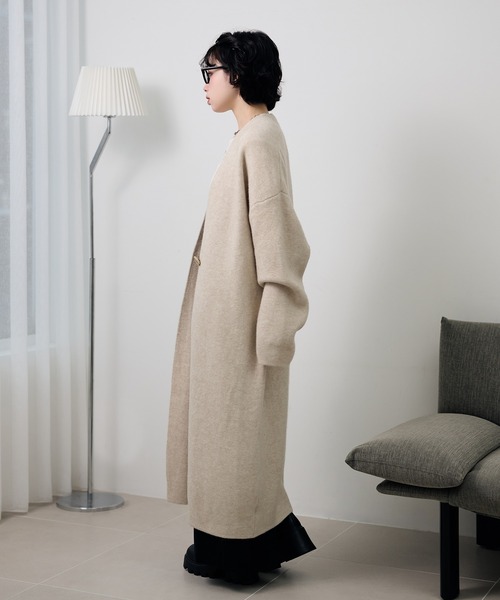 LAULEN(ローレン)の「no collar v neck long coat /ノーカラーVネックソフトロングコート(ノーカラーコート・レディース・ライトグレー/ダークグレー/オートミール/キャメル/ブラウン・FREE)」の8枚目の写真