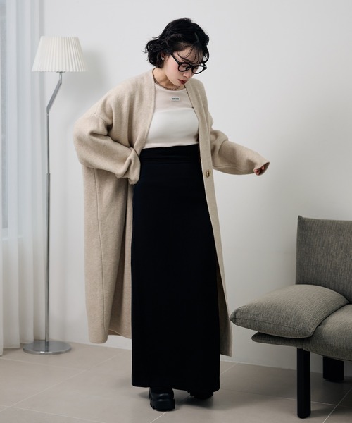 LAULEN(ローレン)の「no collar v neck long coat /ノーカラーVネックソフトロングコート(ノーカラーコート・レディース・ライトグレー/ダークグレー/オートミール/キャメル/ブラウン・FREE)」の9枚目の写真