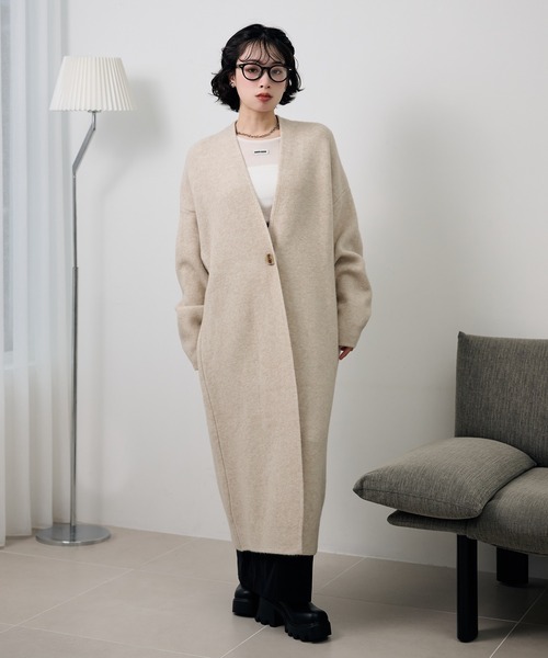 LAULEN(ローレン)の「no collar v neck long coat /ノーカラーVネックソフトロングコート(ノーカラーコート・レディース・ライトグレー/ダークグレー/オートミール/キャメル/ブラウン・FREE)」の10枚目の写真