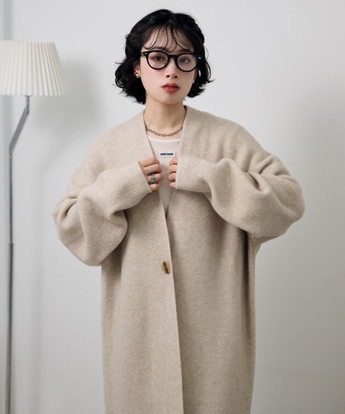 LAULEN(ローレン)の「no collar v neck long coat /ノーカラーVネックソフトロングコート(ノーカラーコート・レディース・ライトグレー/ダークグレー/オートミール/キャメル/ブラウン・FREE)」の12枚目の写真