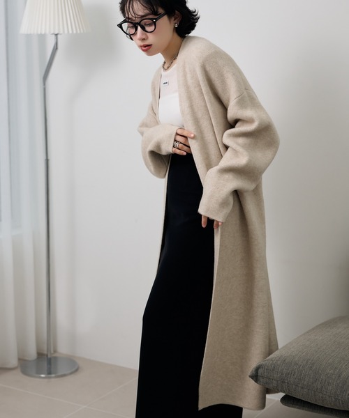 LAULEN(ローレン)の「no collar v neck long coat /ノーカラーVネックソフトロングコート(ノーカラーコート・レディース・ライトグレー/ダークグレー/オートミール/キャメル/ブラウン・FREE)」の13枚目の写真